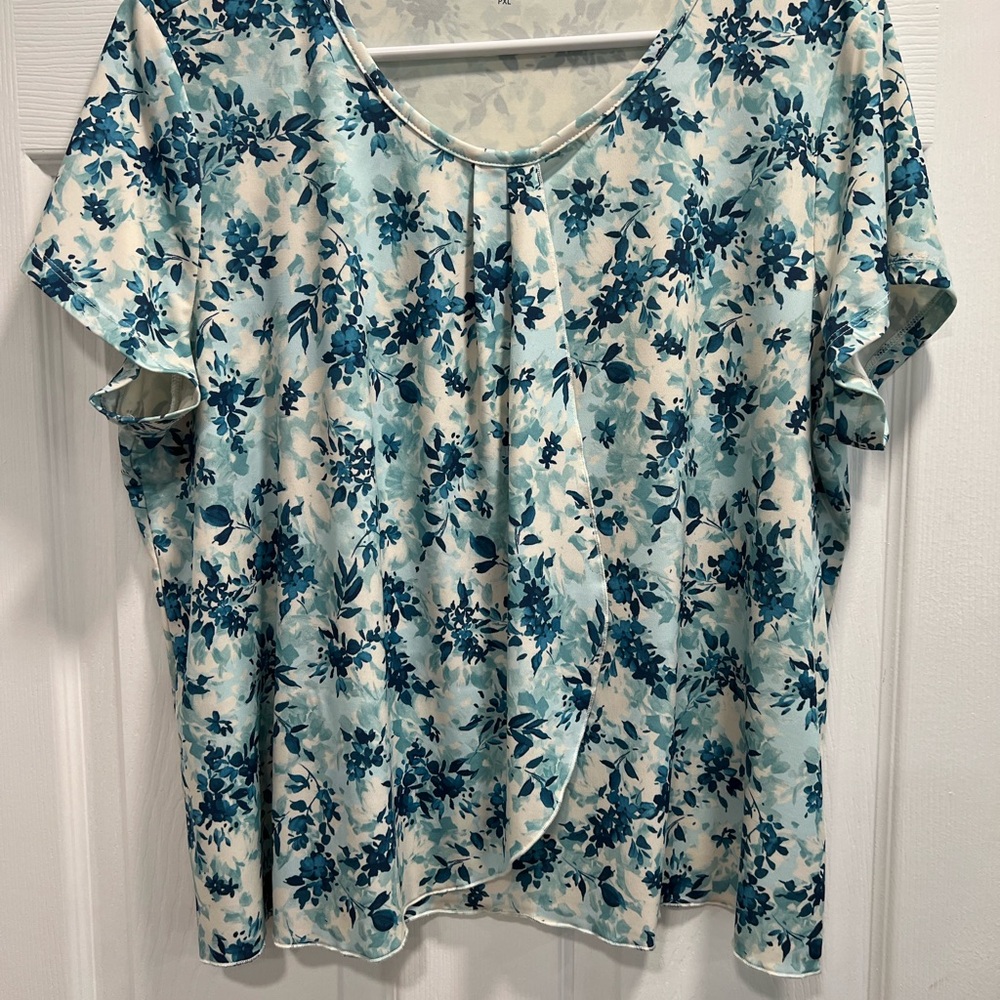 Coldwater Creek Blue Knit Floral Blue Women's Top PXL